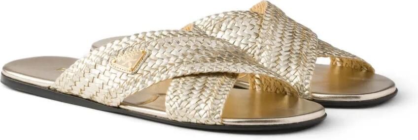 Prada Geweven leren sandalen met gekruiste bandjes Goud - Foto 5