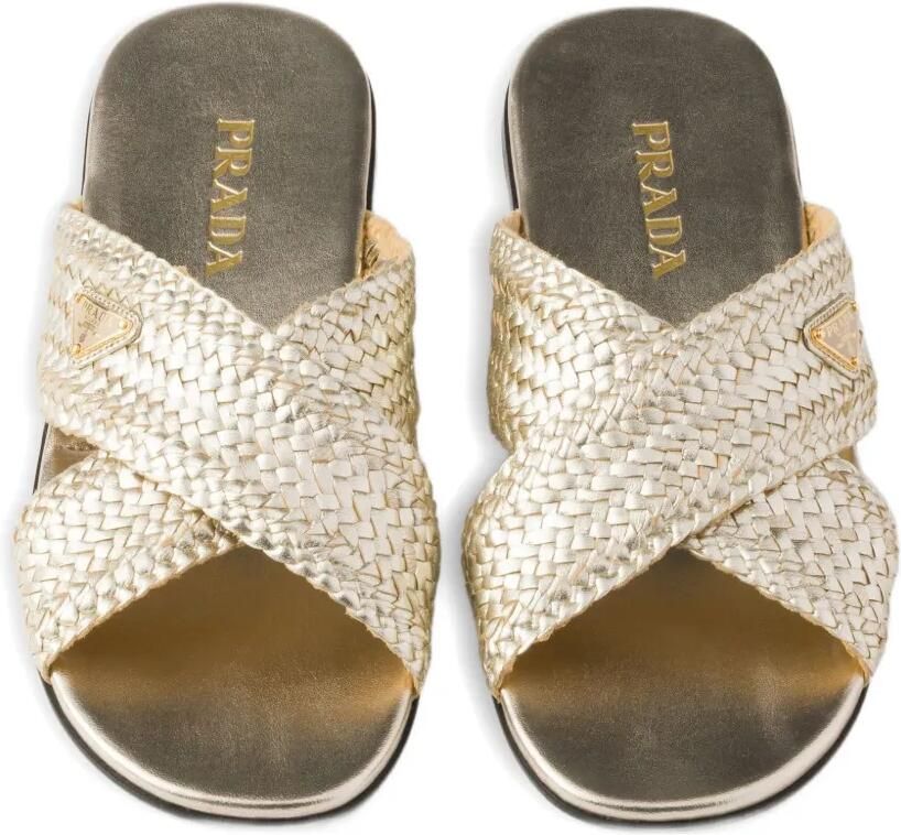 Prada Geweven leren sandalen met gekruiste bandjes Goud - Foto 2