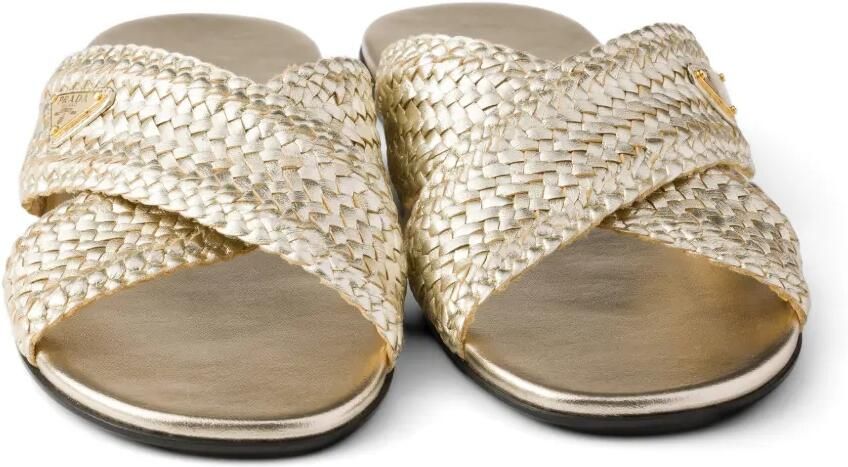 Prada Geweven leren sandalen met gekruiste bandjes Goud - Foto 3