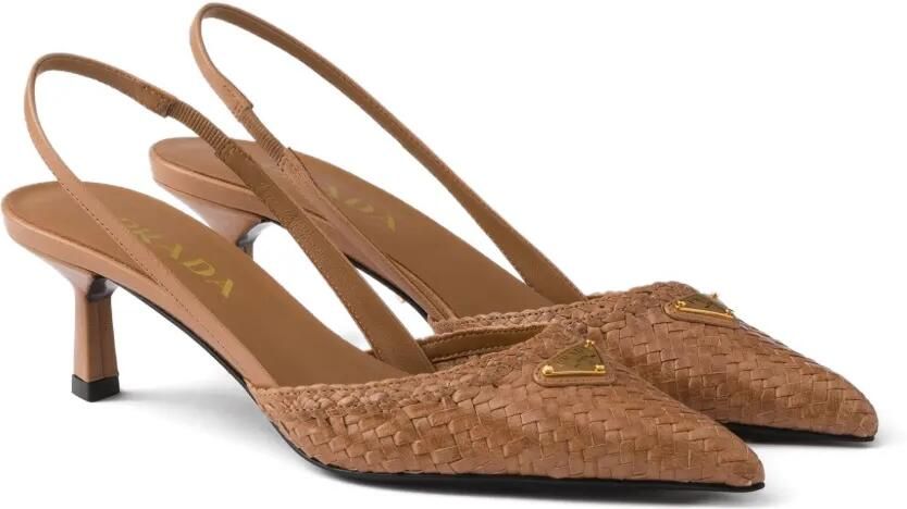 Prada Geweven leren slingback pumps Bruin - Foto 4