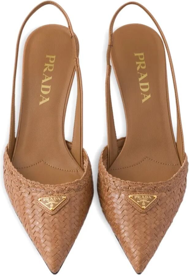 Prada Geweven leren slingback pumps Bruin - Foto 3