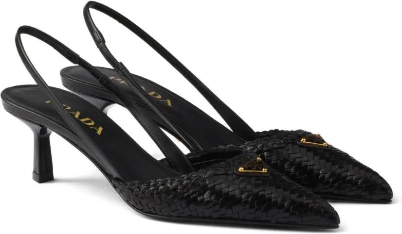 Prada Geweven leren slingback pumps Zwart - Foto 4