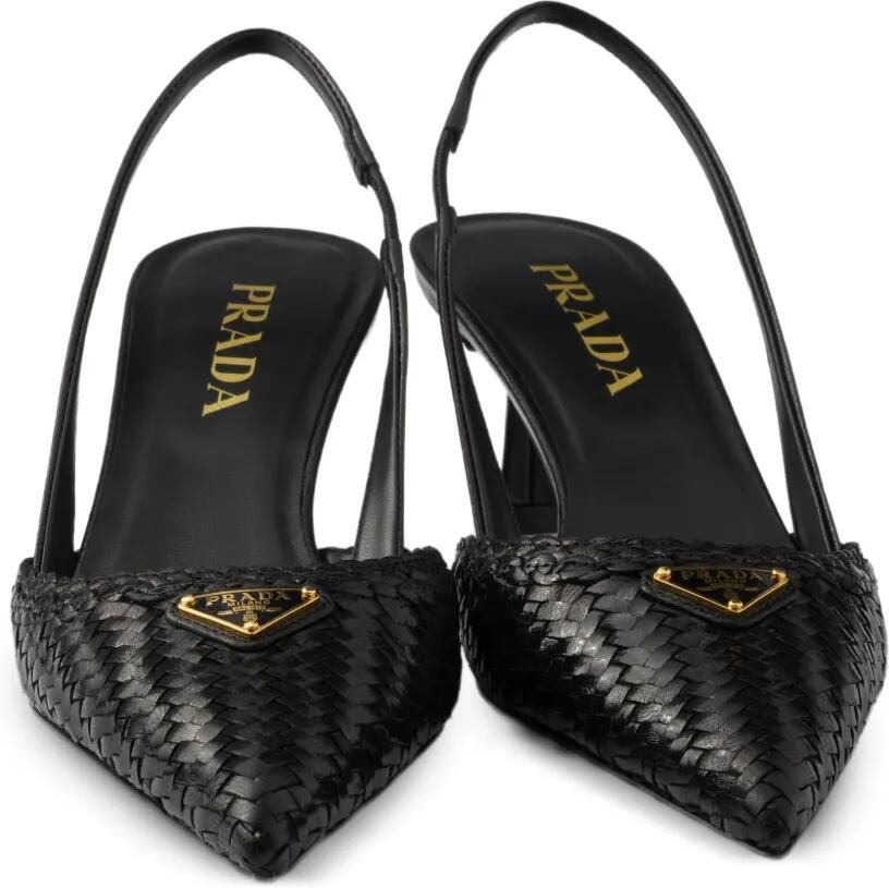 Prada Geweven leren slingback pumps Zwart - Foto 2