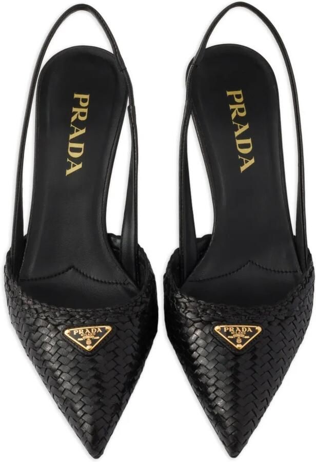 Prada Geweven leren slingback pumps Zwart - Foto 3