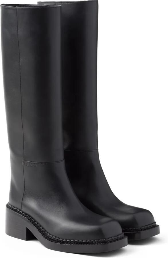 Prada Kniehoge 55 mm leren laarzen Zwart - Foto 3
