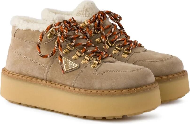Prada Lammy gevoerde suède laarzen Beige - Foto 4