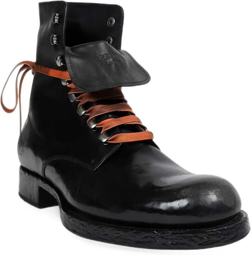 Prada leather laced booties Zwart - Foto 2