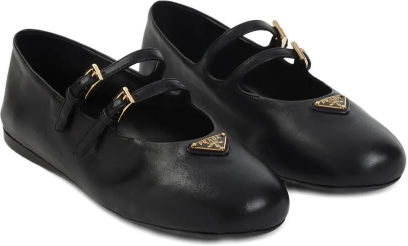 Prada Leren ballerina's met dubbele gesp Zwart - Foto 3
