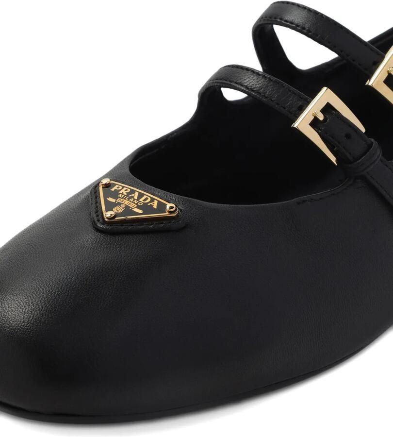 Prada Leren ballerina's met dubbele gesp Zwart - Foto 2