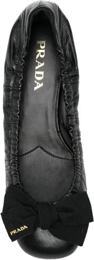Prada Leren ballerina's met strik Zwart - Foto 4