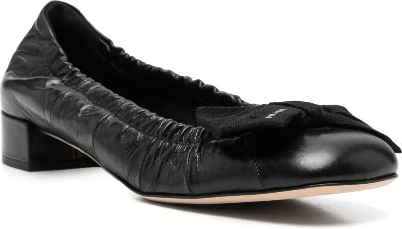 Prada Leren ballerina's met strik Zwart - Foto 2
