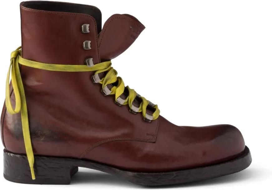 Prada Leren bikerlaarzen met veters Bruin