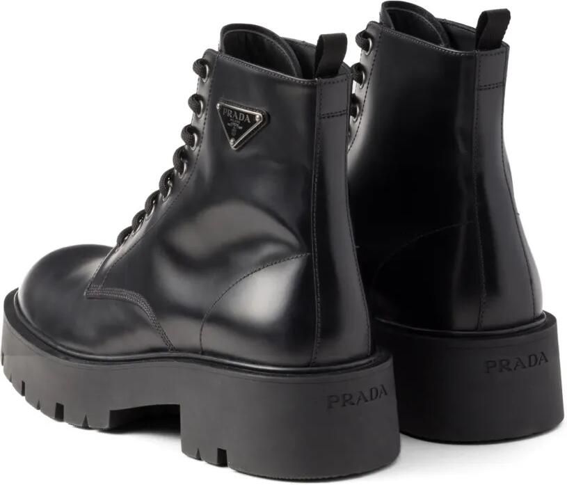 Prada Leren combat boots met logoplakkaat Zwart - Foto 3