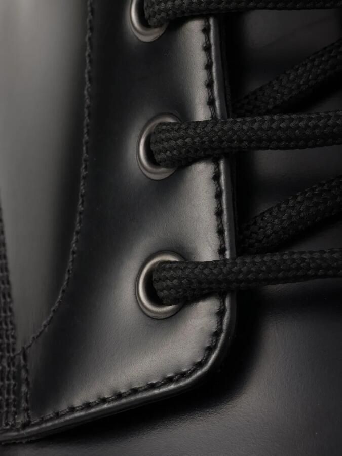 Prada Leren combat boots met logoplakkaat Zwart - Foto 2