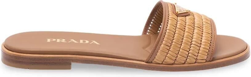 Prada Leren en gehaakte slippers Beige