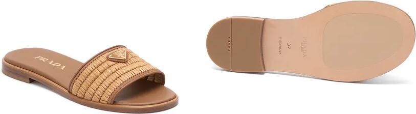 Prada Leren en gehaakte slippers Beige - Foto 5