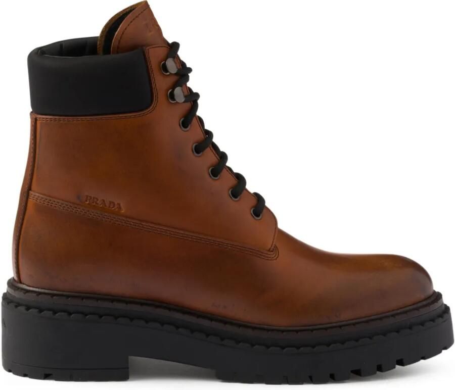 Prada Leren en Re-Nylon laarzen Bruin