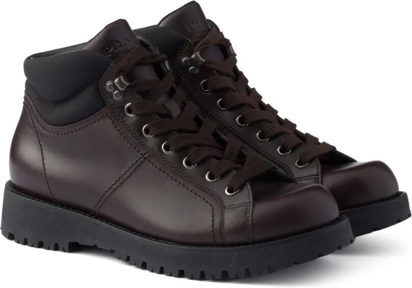 Prada Leren en Re-Nylon laarzen Bruin - Foto 5