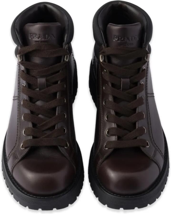 Prada Leren en Re-Nylon laarzen Bruin - Foto 3