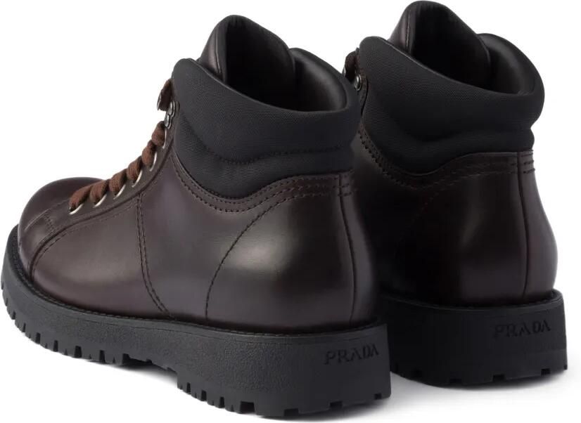 Prada Leren en Re-Nylon laarzen Bruin - Foto 4