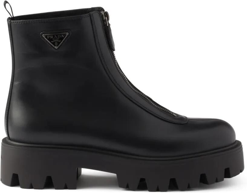 Prada Leren enkellaarzen Zwart