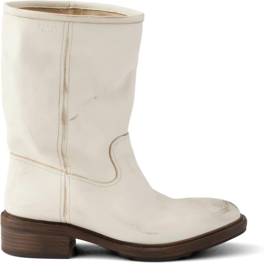 Prada Leren laarzen met pre-owned-effect Beige
