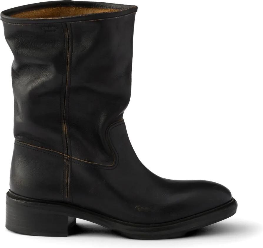 Prada Leren laarzen met vintage-effect Zwart