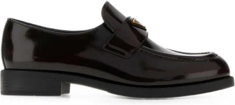 Prada Leren loafers met logoplakkaat Zwart