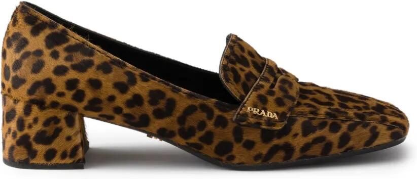 Prada Leren loafers met print Bruin