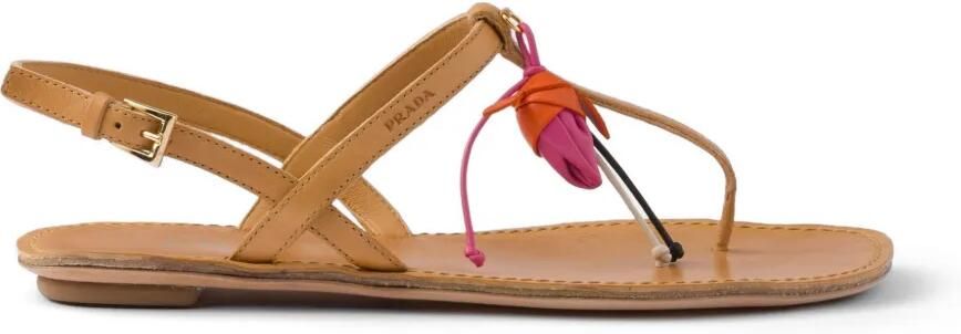 Prada Leren sandalen met bloemdetail Beige