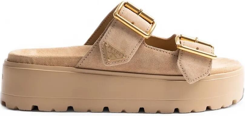 Prada Leren sandalen met gesp Beige