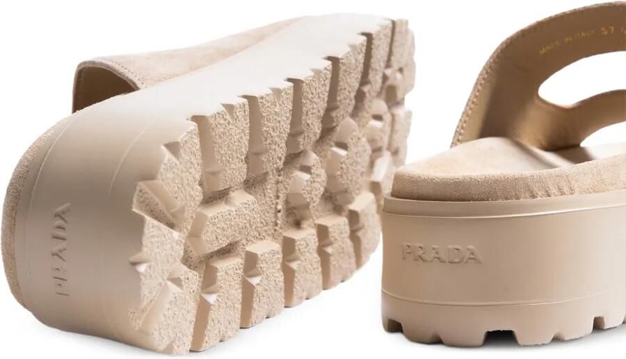 Prada Leren sandalen met gesp Beige - Foto 3