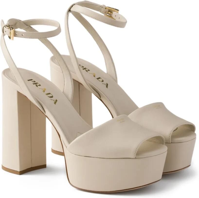 Prada Leren sandalen met plateauzool Beige - Foto 2
