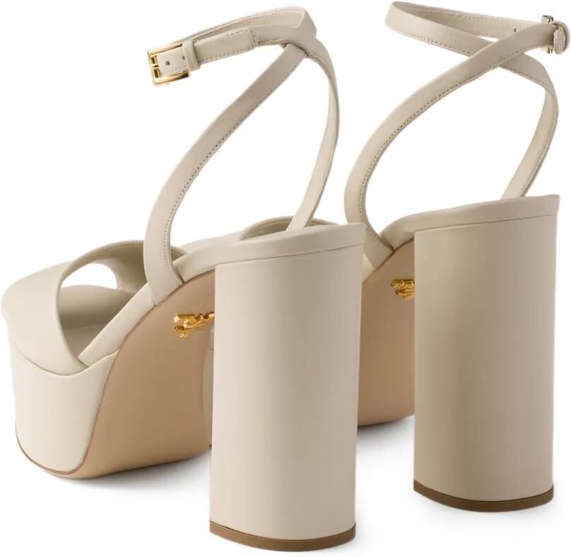 Prada Leren sandalen met plateauzool Beige - Foto 3