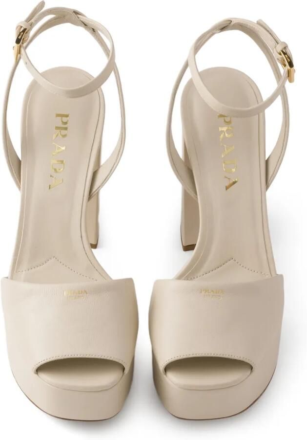 Prada Leren sandalen met plateauzool Beige - Foto 4