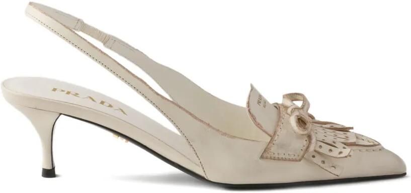 Prada Leren slingback pumps met franje Beige