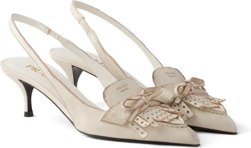 Prada Leren slingback pumps met franje Beige - Foto 3