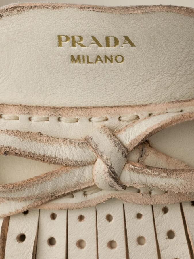Prada Leren slingback pumps met franje Beige - Foto 2