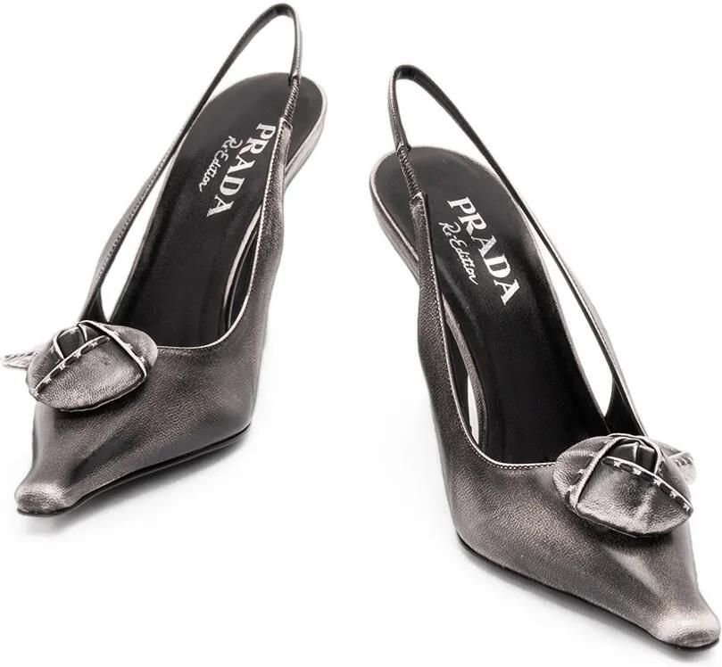 Prada Leren slingback pumps Zilver - Foto 3