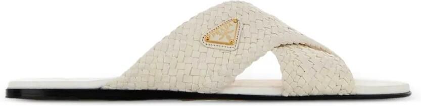 Prada Leren slippers Wit
