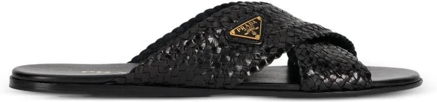 Prada Leren slippers Zwart