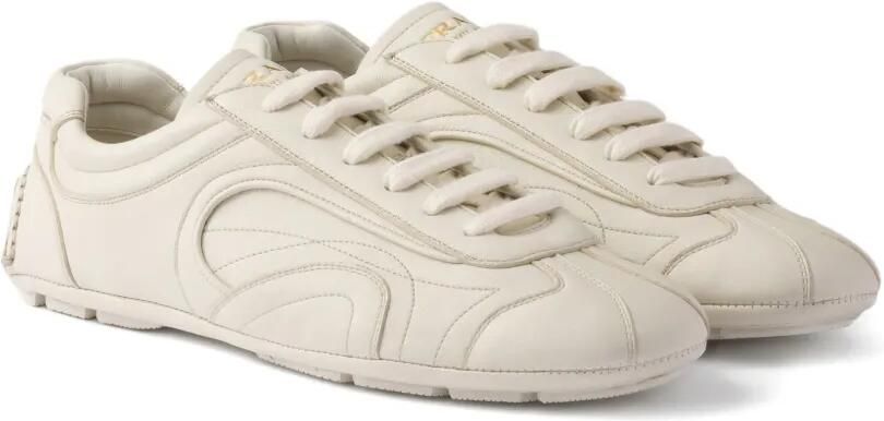 Prada Leren sneakers met logopatch Beige - Foto 5