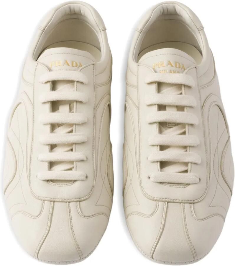 Prada Leren sneakers met logopatch Beige - Foto 2