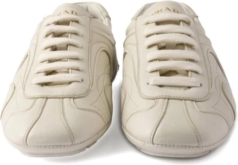Prada Leren sneakers met logopatch Beige - Foto 3