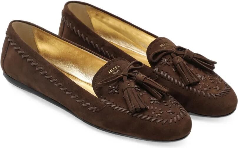 Prada Loafers met kwastje en festonsteekafwerking Bruin - Foto 3