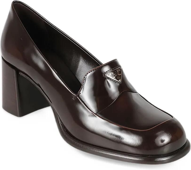 Prada logo-plaque block-heel loafers Bruin - Foto 2