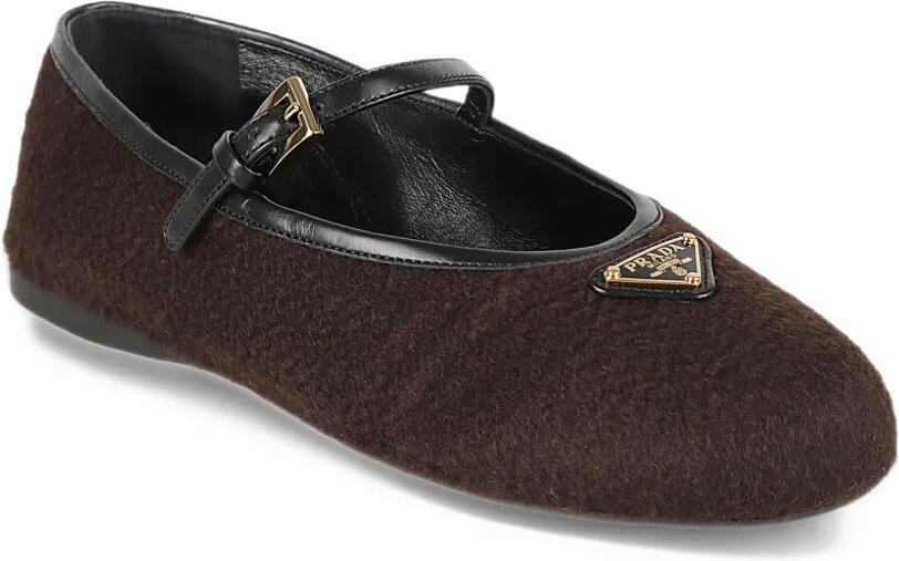 Prada logo-plaque buckle-strap ballet flats Bruin - Foto 2