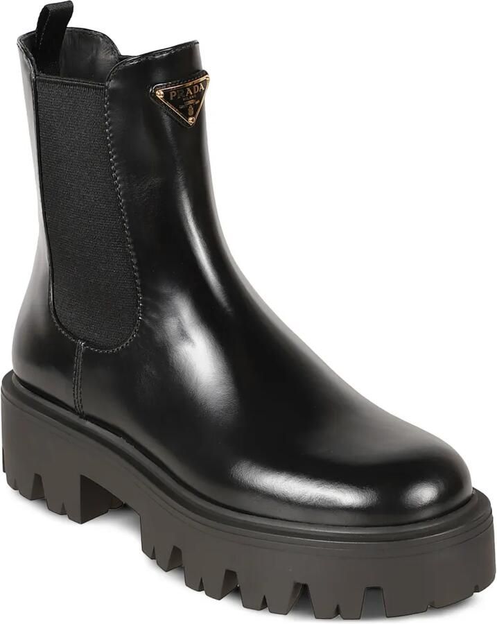Prada Enkellaarzen met logoplakkaat Zwart