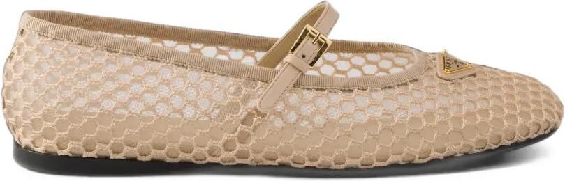 Prada Mesh ballerina's met logoplakkaat Beige