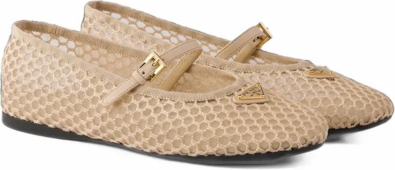 Prada Mesh ballerina's met logoplakkaat Beige - Foto 5